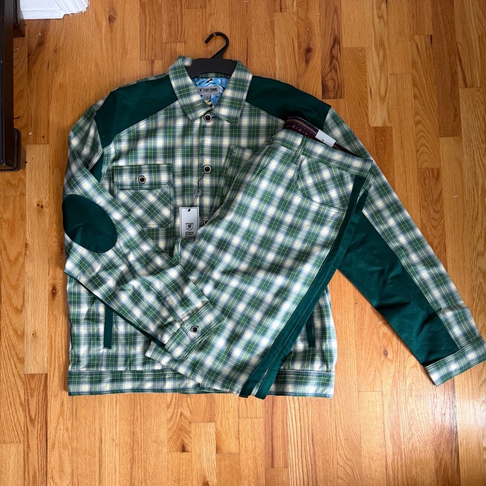 Stacy Adams 2 Piece Set 3X Green Plaid Western Rodeo Jacket Pants NWT